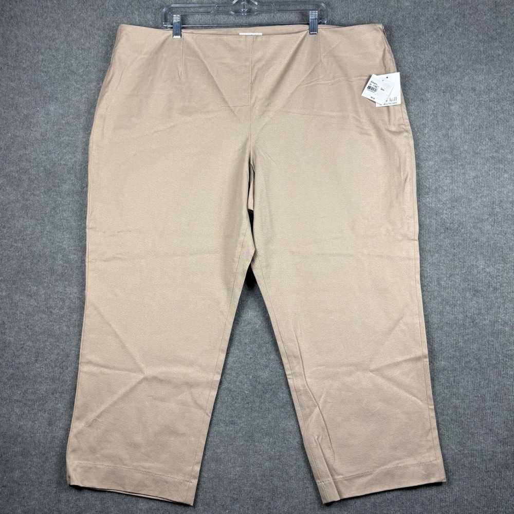 Kate Hill Caroline Fit Capri Pants Side Zip 22W Lt Khaki Cotton Stretch New